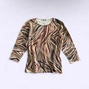 vintage silk blend abstract knit top nvgard collection brown soft